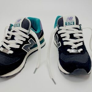 New Balance 574 sneakers black purple teal white suede mesh casual shoes